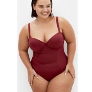 City Chic XS 14  Seville Underwire one piece swimsuit shiraz